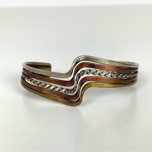 Mixed Metal Brass Copper Taxco Bracelet Open Cuff 5 Layers Twisted Vtg Mexico